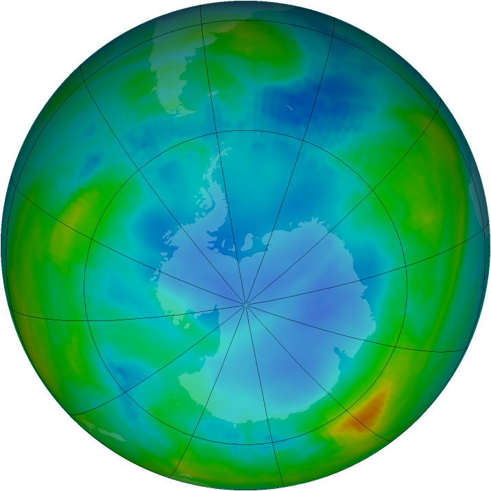 Antarctic ozone map for 13 July 2000